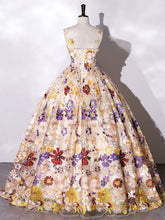 Quinceanera Dress Champagne A-line Flowers Long Prom Dress Champagne Sweet Dress